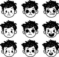 A set of hand-drawn faces showcasing various emotions, perfect for visual content in psychology or education vector