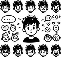 A set of hand-drawn faces showcasing various emotions, perfect for visual content in psychology or education vector