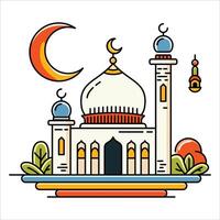 un vibrante ilustración de un mezquita con línea Arte estilo y plano color, Perfecto para ramadán, eid, y islámico evento. vector