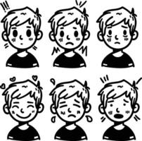 A set of hand-drawn faces showcasing various emotions, perfect for visual content in psychology or education vector