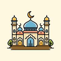 A vibrant illustration of a mosque with line art style and flat color, perfect for Ramadan, Eid, and Islamic event vector