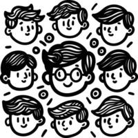 A set of hand-drawn faces showcasing various emotions, perfect for visual content in psychology or education vector