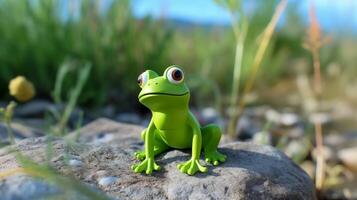 AI generated Toy frog on stone photo