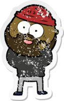 distressed sticker of a cartoon bearded man png