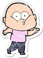 distressed sticker of a cartoon bald man staring png