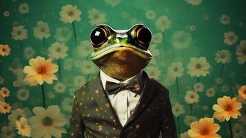 AI generated Stylish Frog on a daisy field background illustration. photo