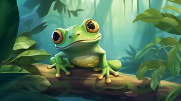 AI generated Frog in green jungle illustration photo