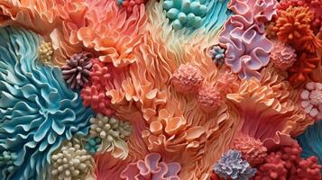 AI generated Coral Reef Texture background Highly Detailed. Abstract marine ecosystem. photo