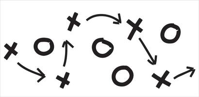 Sports tactics and strategy. Scheme of movement of team player. Combination of crosses and circles with path arrows. Pitch ball instructions. vector