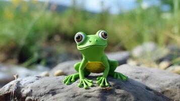 AI generated Toy frog on stone photo