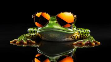 AI generated Chic Toad in sunglasses on black background illustration. photo