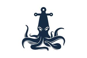 Octopus logo design with anchor unique concept Premium Vector