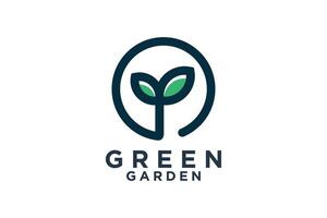 Green garden logo with modern style simple concept Premium Vector