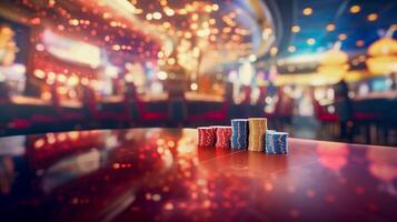 AI generated Online casino banner. Casino Chips Blurred Background. photo