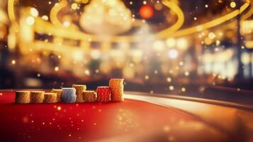 AI generated Online casino banner. Casino Chips Blurred Background. photo