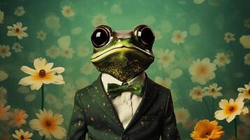 AI generated Stylish Frog on a daisy field background illustration. photo