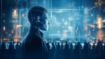 AI generated Cyberspace of future. Science and innovation of technology photo