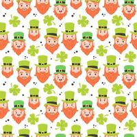 Festive pattern for St. Patrick's Day with cute elf and clover. Hand drawn flat cartoon elements. Vector illustration