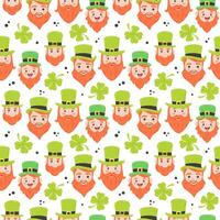 Festive pattern for St. Patrick's Day with cute elf and clover. Hand drawn flat cartoon elements. Vector illustration