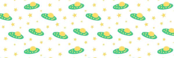 Baby cute seamless pattern with space elements on white background. Hand drawn flat cartoon style. Vector illustration