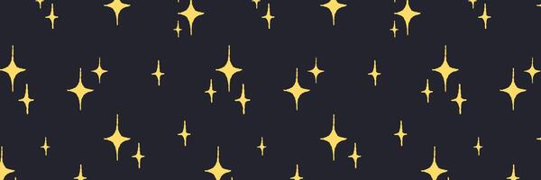 Baby cute seamless pattern with space elements on dark background. Hand drawn flat cartoon style. Vector illustration