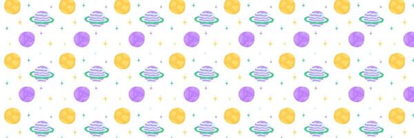 Baby cute seamless pattern with space elements on white background. Hand drawn flat cartoon style. Vector illustration