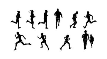 set of silhouettes of running athletes vector