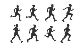 set of silhouettes of running athletes vector