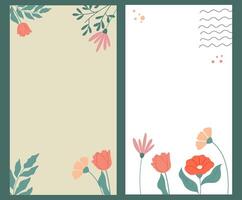 Set of two elegant templates with hand drawn flowers. Vector vertical design.