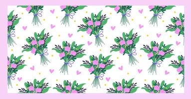 Seamless elegant pattern with handdrawn bouquet with peonies and leaves. Vector design on white background.