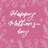 Handdrawn greeting card for Mother day with line art flowers. vector