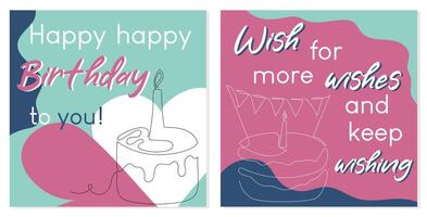 Colourful birthday greeting cards with line art elements. vector