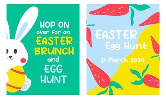 Colourful and bright template Easter invitation. Egg hunt design 2024. vector