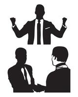 Silhouette of businessman posing and shaking hand vector