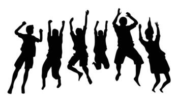 Silhouette people jumping, enjoying, and happy. Isolated on white  background vector