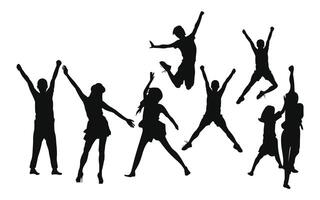 Silhouette collection of happy people jumping in various poses. vector