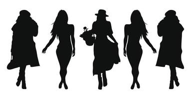 Silhouettes woman walking in public places. Silhouette people's collection. vector