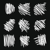 Vector abstract white sketch random scribbles on a black background