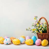 AI generated Happy Easter with Different colored abstract Easter eggs for design Happy Easter post photo