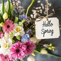 AI generated Spring floral background with beautiful flower and text photo