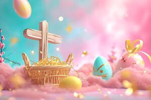 AI generated Christian Jesus Cross background for Happy Easter wishes and greeting card design photo