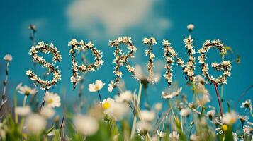 AI generated Spring flower background with text for design welcome spring post photo