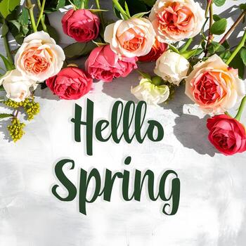 AI generated Hello spring greeting card with text Spring background photo