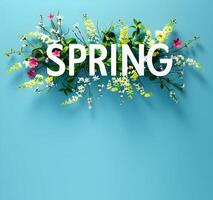 AI generated Happy Spring copy space post with text for design floral Spring greeting card photo