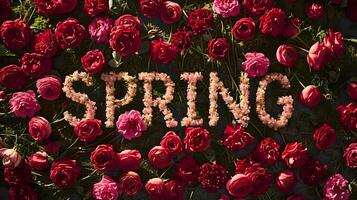 ai generado primavera texto efecto estilo con hojas y flores para diseño primavera descuento rebaja enviar foto