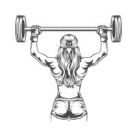 a girl doing gym with dumble up to hand fitness back vector design.