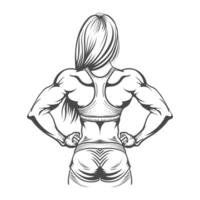 Beautiful fitness girl in gym and showing her back Vector