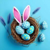 AI generated Easter eggs painted in different colors Happy Easter background photo