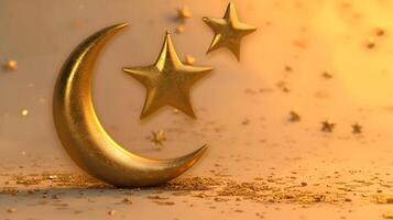 AI generated Holy month of Ramadan copy space banner with glowing Ramadan moon ,Ramadan Greetings card photo