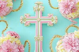 AI generated Jesus cross Christianity background for design Happy Easter post photo